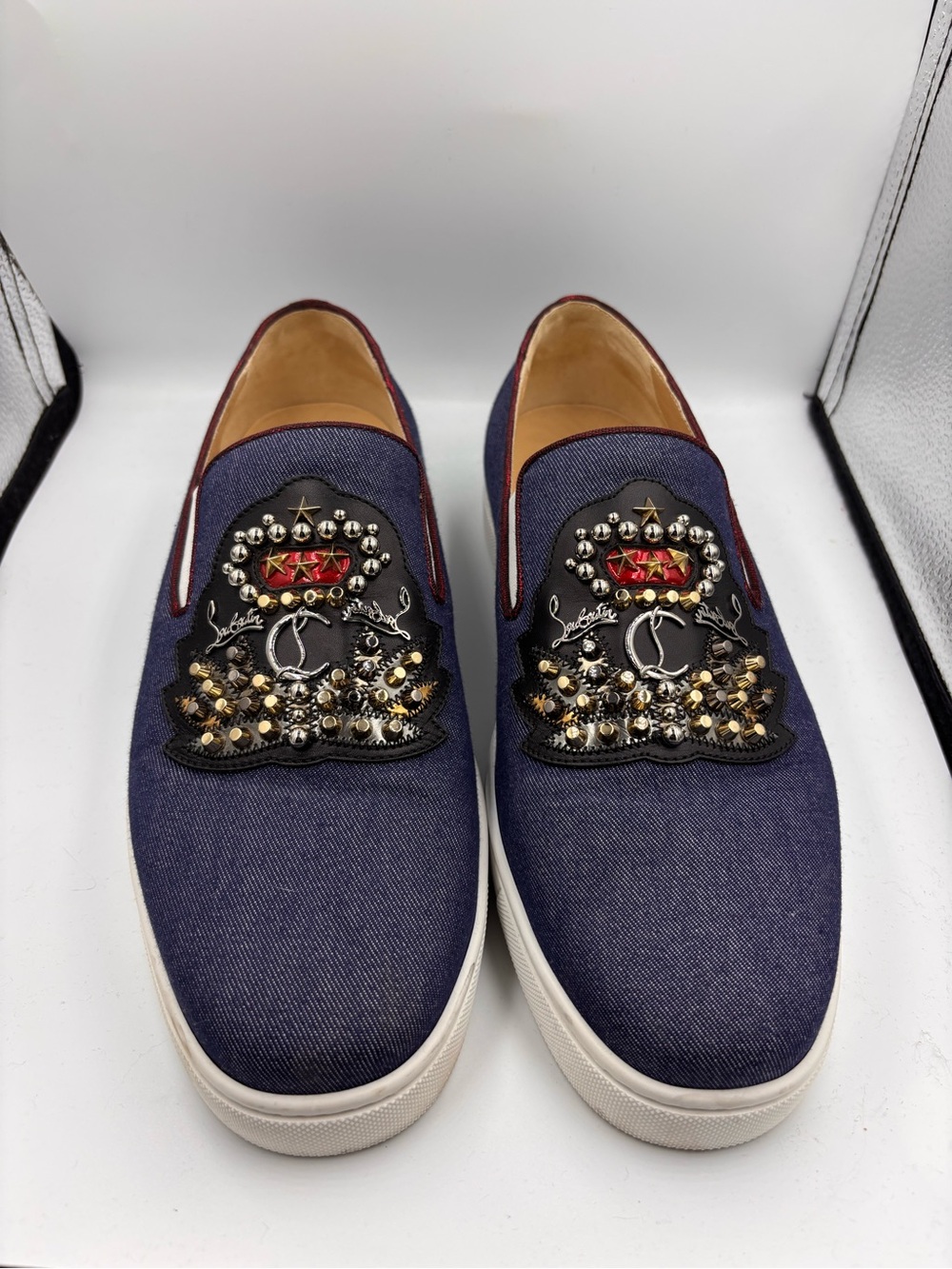 🌟 EEUC Men's Louboutin Embellished Denim Slip-On Sneakers